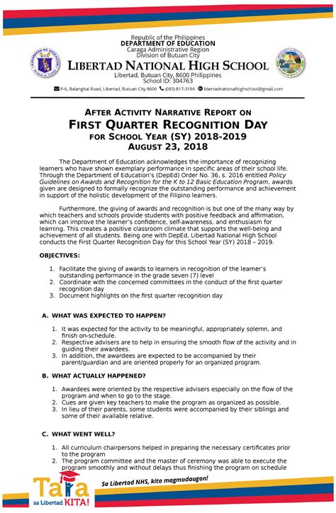 412323288 After Activity Narrative Report On Q1 Recognition Day Docx