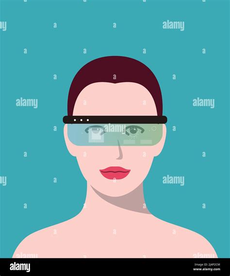Beauty Girl Wearing Virtual Reality Glasses Front View Playing Games Looking Up Vector