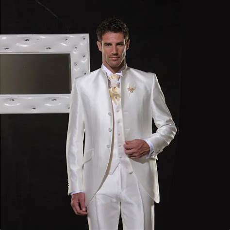 Ivorywhite Satin Men Suits Classic Retro Italy Wedding Suit For Men