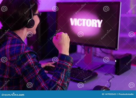 Won Game Girl Gamer Playing Online Games Stock Image Image Of Cyber