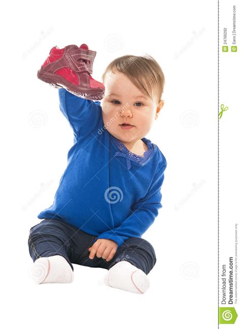 Baby With Shoe Stock Photo Image Of Blue Infant Isolated 24766292