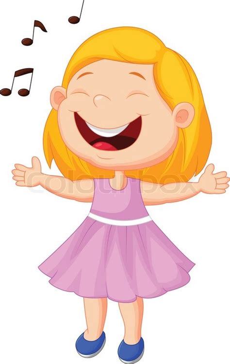 Vector Illustration Of Little Girl Cartoon Singing Stock