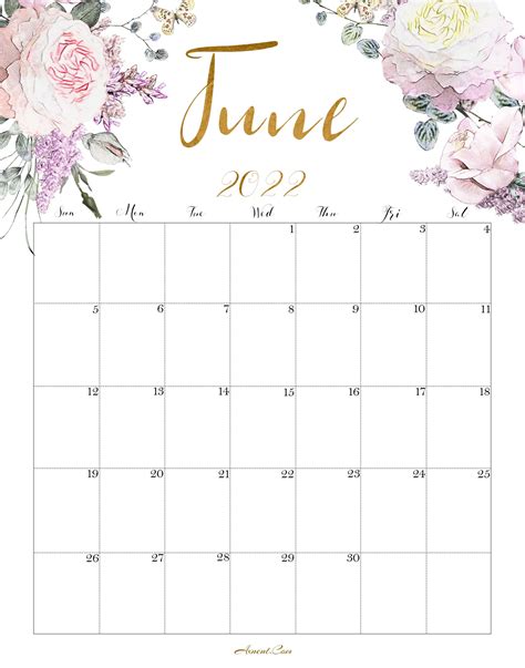 Floral June 2022 Calendar Printable Cute Designs