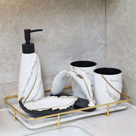 Modern Luxury Feathers Countertop Bathroom Accessories Set