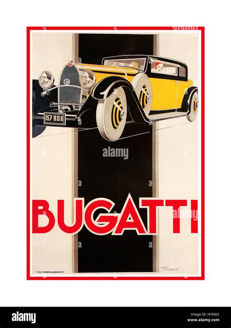 Vintage Retro French 1920s Sports Car Bugatti Motor Racing Poster Stock
