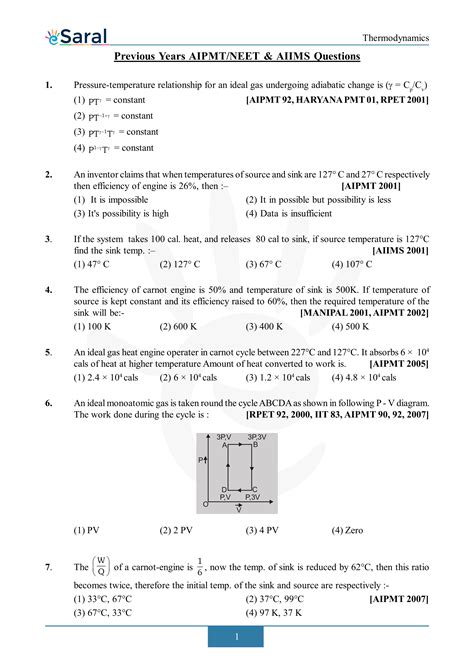 Thermodynamics Neet Previous Year Questions With Complete Solutions