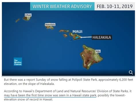 Hawaii Record Snowfall Cold And Wind Speed Four Islands Official