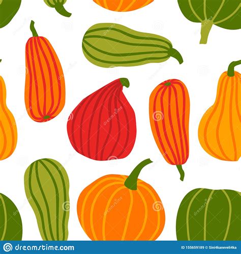 Hand Draw Pumpkin Seamless Pattern In Simple Doodle Style Vector