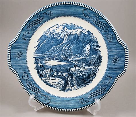 Royal China Currier And Ives Blue Tabbed Platter Rocky Mountains