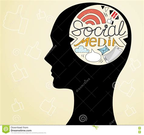 Human Head With Social Media In Brain Illustration Stock Illustration