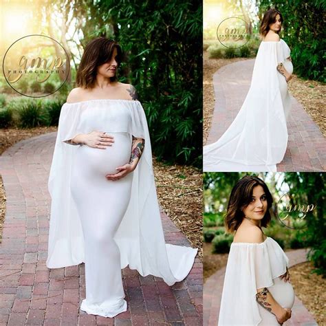 Dandj New White Chiffon Set Long Cloak Dress Ruffles Maternity Photography Prop Maxi Dress White