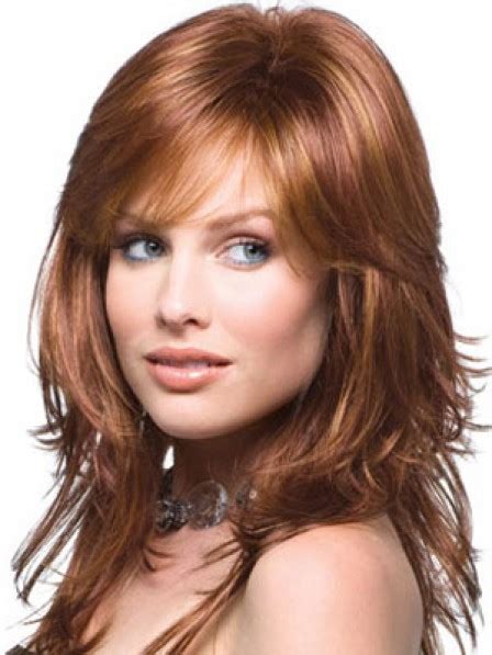 Auburn Long Wavy Human Hair Lace Front Monofilament Wigs With Bangs