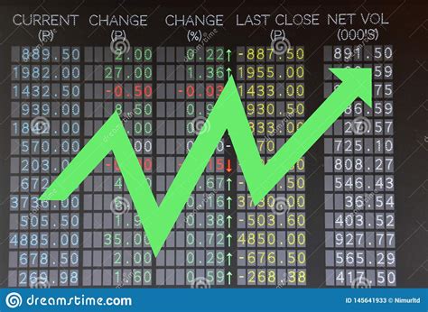 Trading Board Showing Rising Stocks With Arrow Stock Image - Image of market, fund: 145641933