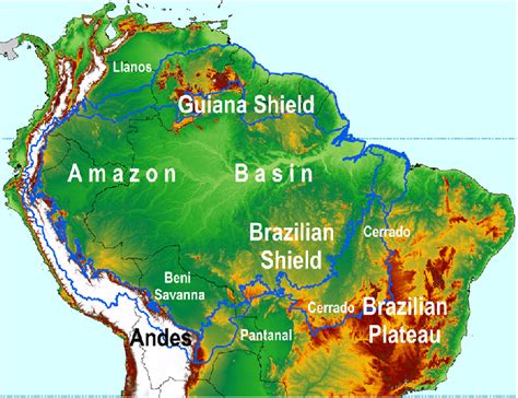 Physical Map Of Tropical South America Based On The Hydrosheds Digital