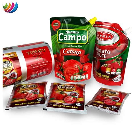 Custom Printed Tomato Sauce Packaging Bag Spout Beverage 121 Degrees