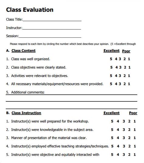 9 Sample Class Evaluation Templates To Download Sample Templates