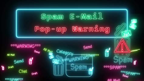 Spam Email Popup Warning Neon Green Red Fluorescent Text Animation Blue Frame On Black