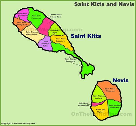 Saint Kitts And Nevis Parish Map Administrative Divisions Map Of