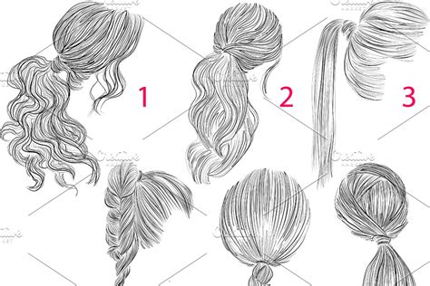 Ponytails Vector Hairstyles Set Custom Designed Illustrations
