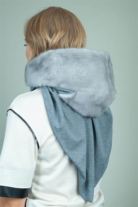 natural sapphire mink fur hooded scarf with cashmere lining handmade by nordfur