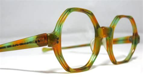 Vintage Eyeglasses Octagonal Shape In Green And Orange Boho