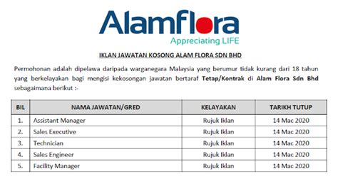 Incorporated in 1995, alam flora sdn bhd is one of the leading environmental management companies in malaysia that is dedicated to serving communities to manage and reduce waste with minimal environmental impact. Jawatan Kosong Terkini 2020 Alam Flora Sdn Bhd