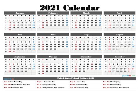 All calendars print in landscape mode (vs. Federal Holidays 2021 Calendar - Example Calendar Printable
