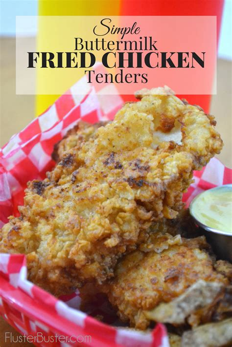 Recipes for southern fried chicken call for soaking the chicken first in buttermilk. Simple Buttermilk Pan-Fried Chicken Tenders | Fluster Buster