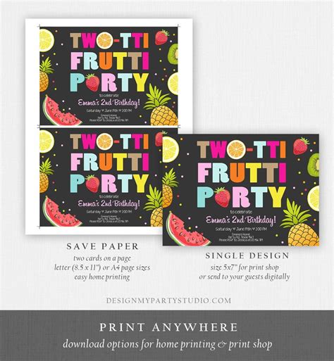 Editable Two Tti Frutti Birthday Invitation Tutti Frutti Party Fruit