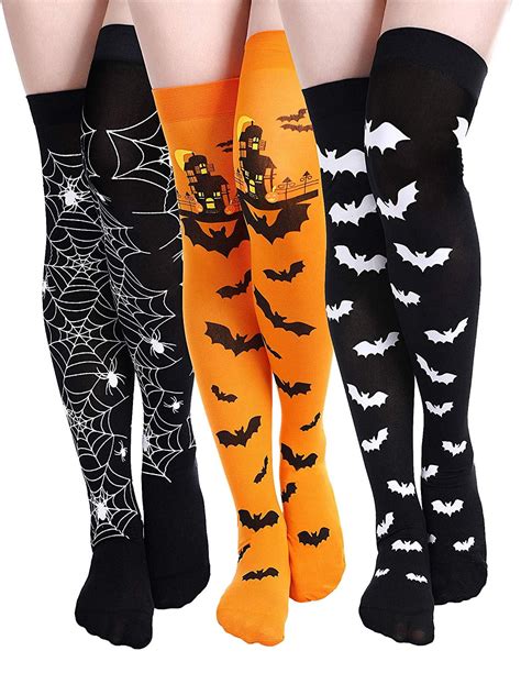 halloween thigh high long stockings over knee spider socks cosplay pumpkin bat sock 3 pairs