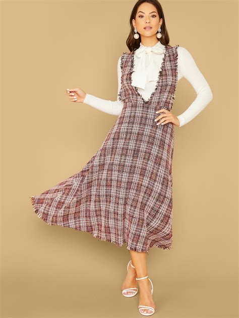 Raw Trim Tweed Pinafore Dress For Sale Australia New Collection Online