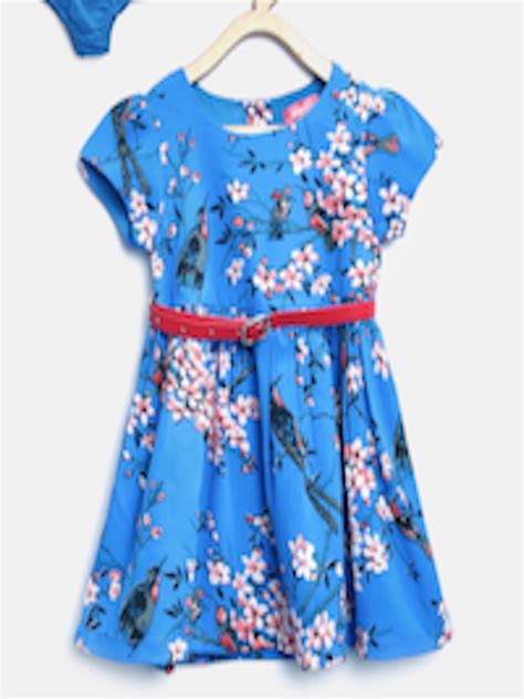 Buy Nauti Nati Girls Blue Floral Print Fit And Flare Dress Dresses For