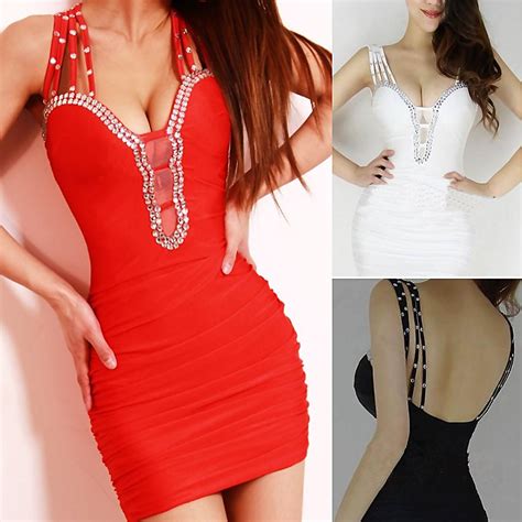 Sexy Lady Short Low Cut V Neck Backless Mini Dress Cocktail Party