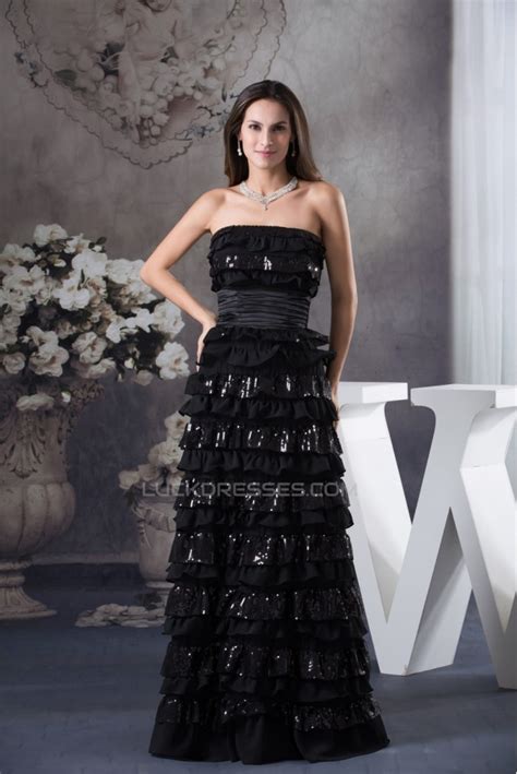 a line sleeveless floor length ruffles chiffon sequins long black prom formal evening dresses