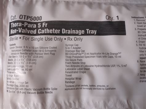 Carefusion Thora Para 5 Fr Non Valved Catheter Drainage Otp5000 Tray 2