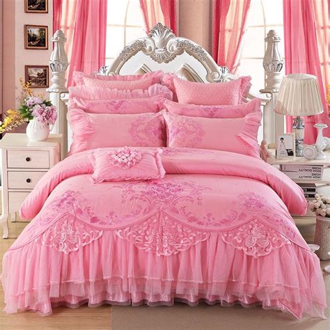 810pcs Luxury Pink Color King Queen Size Royal Bedding Set Embroidery