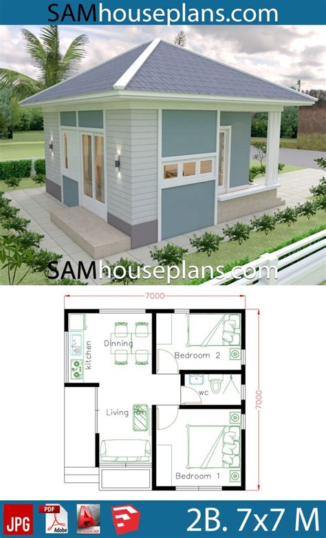 House Plans 7x7 With 2 Bedrooms Full Plans Sam House Plans Small