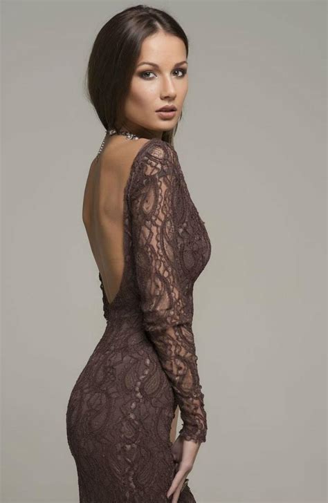 Sexy Chocolate Brown Dress Eveningopen Back Lace Fitted Pencil Dress