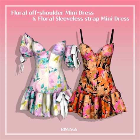 Floral Off Shoulder And Sleeveless Strap Mini Dresses At Rimings Sims 4
