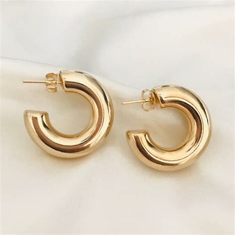 Chunky Gold Hoops Chunky Hoop Earring Made Of K Gold Filled Etsy