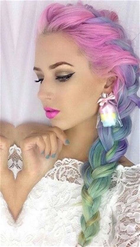 Pink Purple Pastel Rainbow Braided Dyed Hair Color