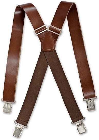 Brimarc Mens Real Leather Brown Braces Trouser Belt Suspender 35mm Wide