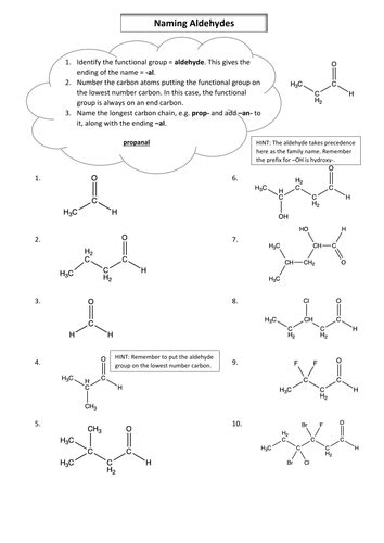 As Chemistry Nomenclature Naming Aldehydes And Ketones Worksheets By