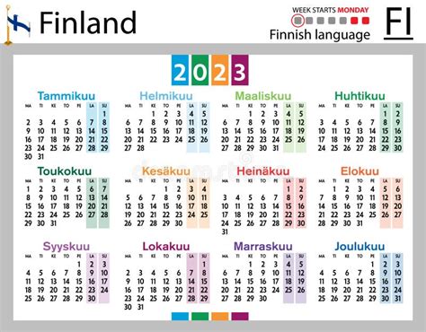 Finnish Horizontal Pocket Calendar For 2023 Week Starts Monday Stock