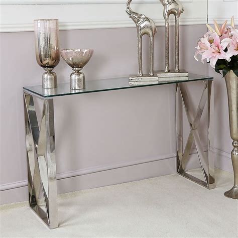 Zenn Contemporary Stainless Steel Clear Glass Console Hall Table Picture Perfect Home Steel