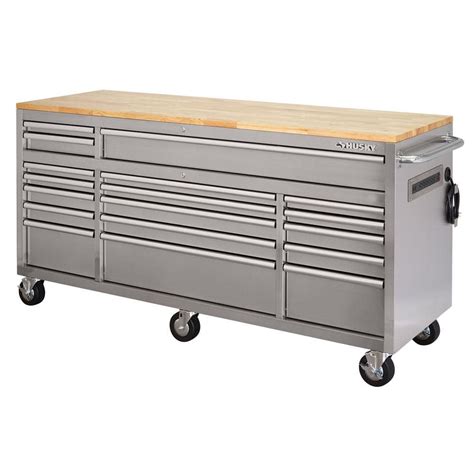 Husky 72 In 18 Drawer 24 In D Mobile Workbench With Solid Wood Top