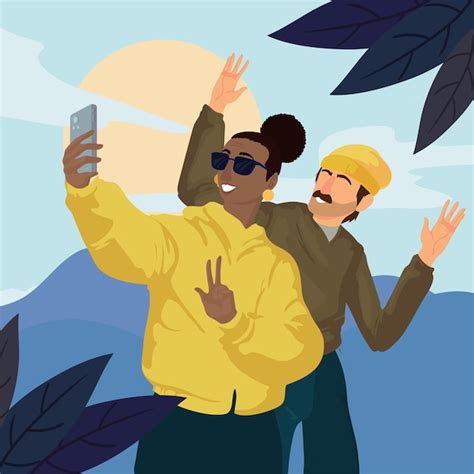Amigos Fazendo Um Selfie Vetor Premium