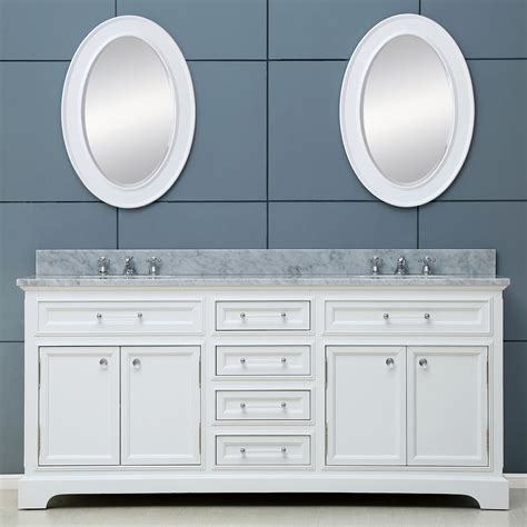 72 Pure White Double Sink Bathroom Vanity With Carrara White Marble Top