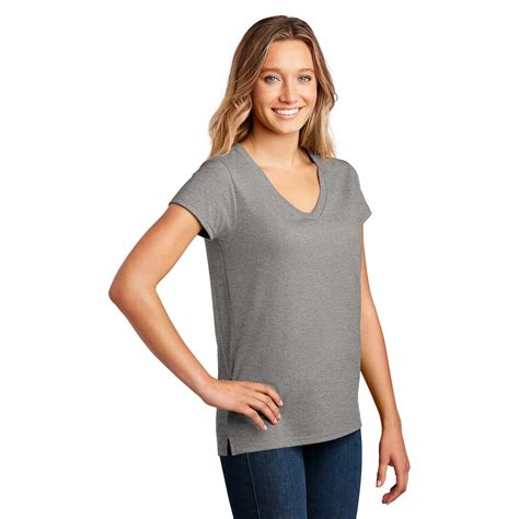 District Dt8001 Womens Re Tee V Neck Light Heather Grey Full Source