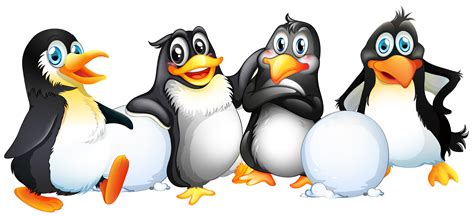 Four Penguins With Snowballs 374064 Vector Art At Vecteezy